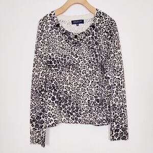 Jones New York Leopard Print Sweater with Embellished Neckline Size Medium Silk